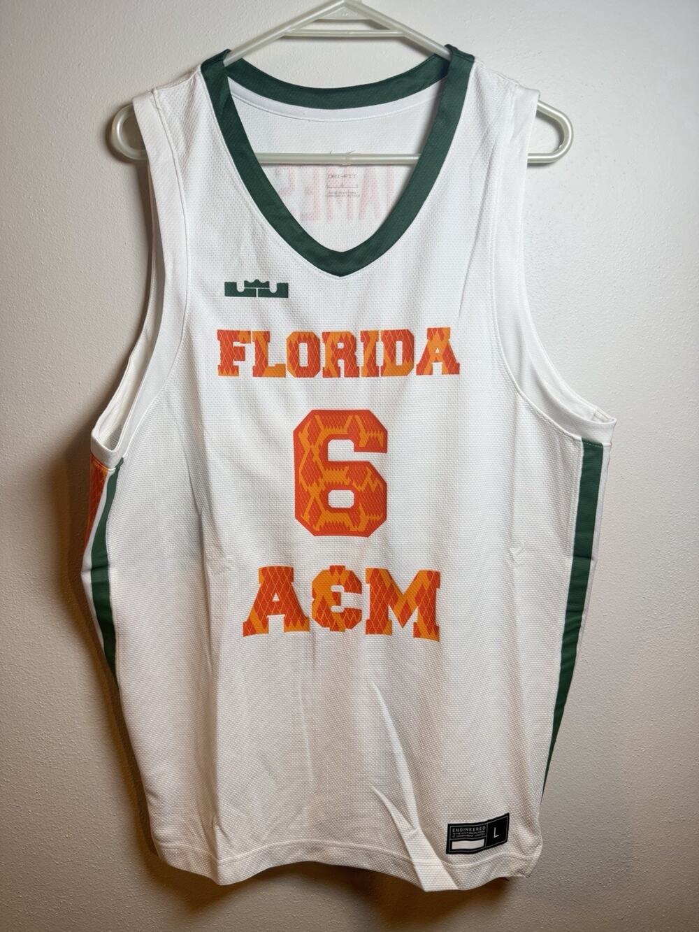 NWT Nike Lebron James FAMU Florida A&M Basketball white Jersey Size L Mens